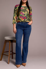 TRIBAL // 5860O AUDREY PULL ON FLARE JEANS FADED BLUE