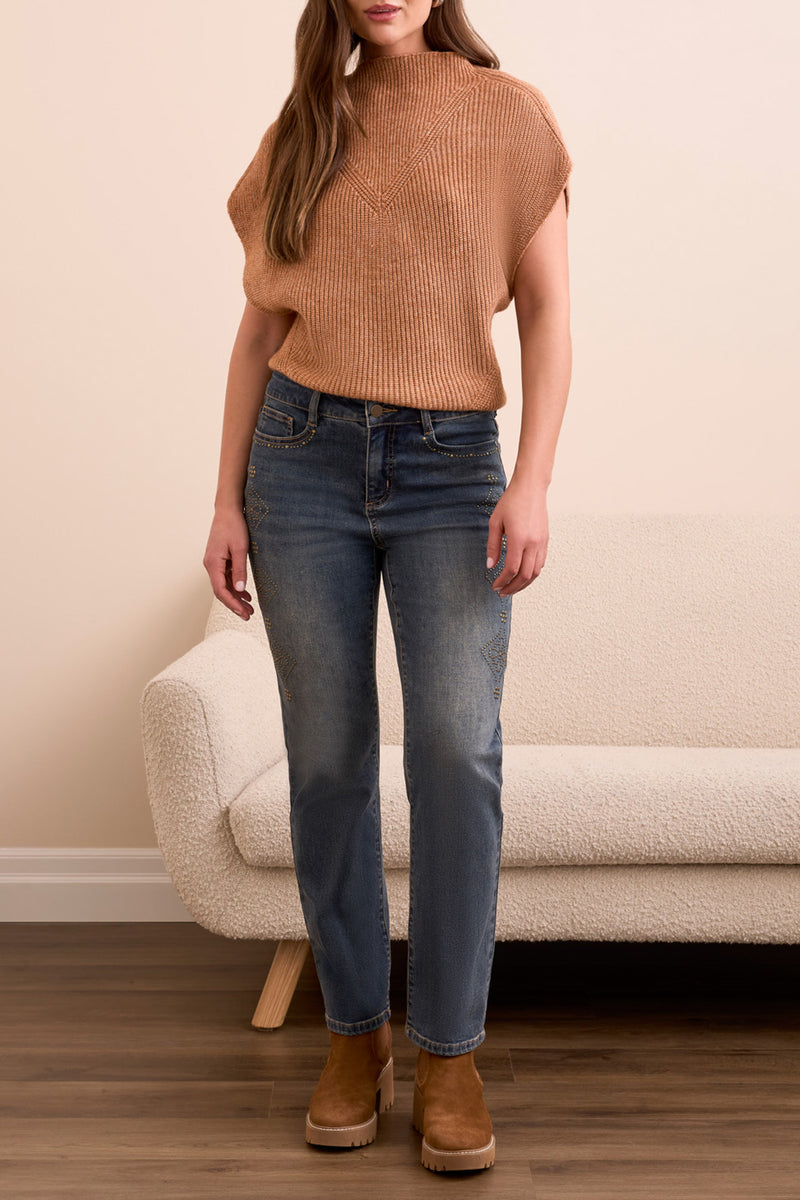 TRIBAL // 5955O AUDREY STRAIGHT LEGGED JEANS WITH STUDS