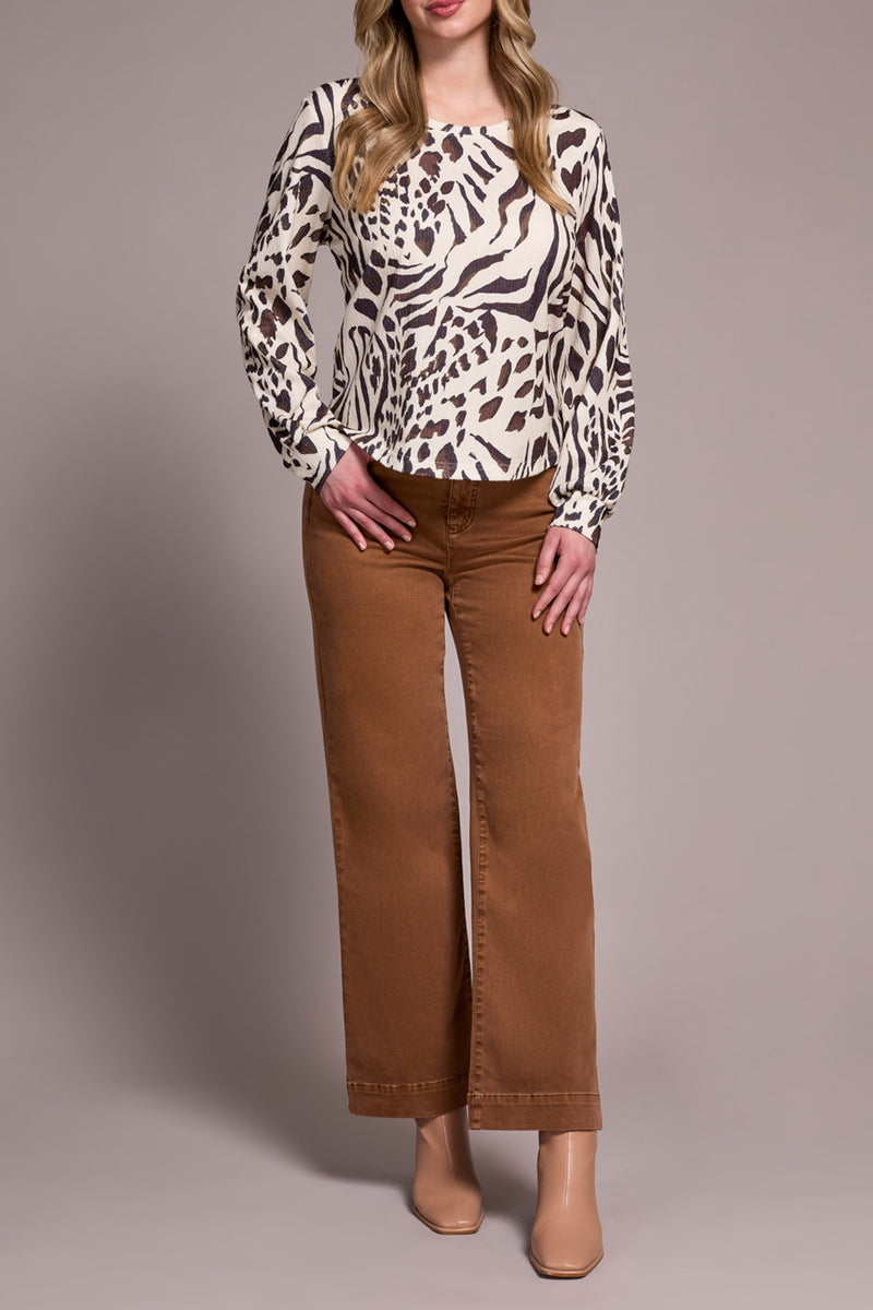 TRIBAL // 2330O CREW NECK TOP WITH GATHERED CUFFS