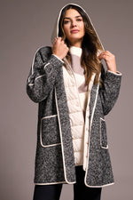 TRIBAL // 2331O HERRING BONE COAT WITH FAUX HOODIE