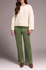 TRIBAL // 5950O CABLE KNIT SWEATER HEATHER CREAM