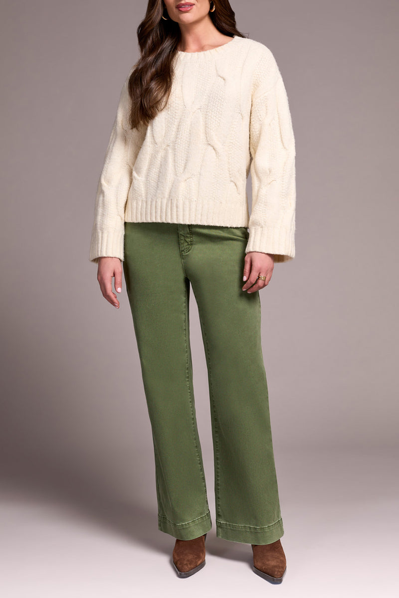TRIBAL // 5950O CABLE KNIT SWEATER HEATHER CREAM