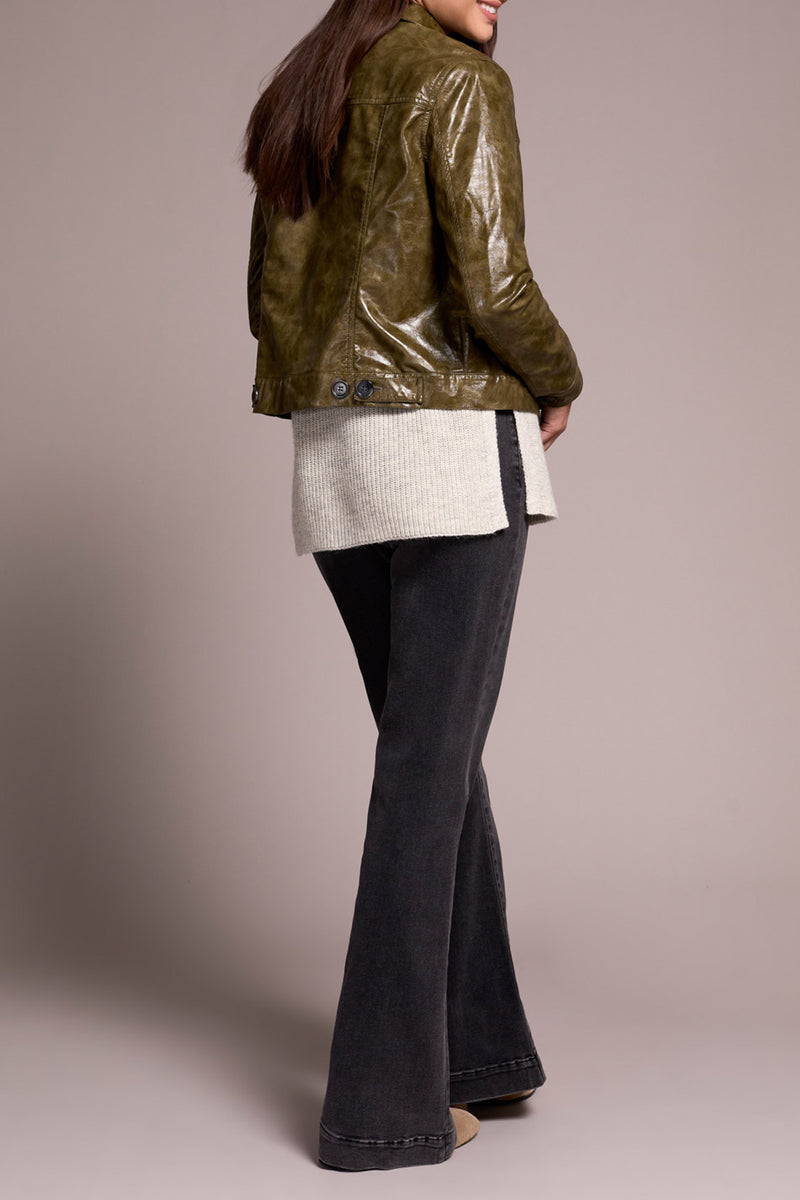 TRIBAL // 5921O BUTTON UP MOTO JACKET OLIVE LEAF