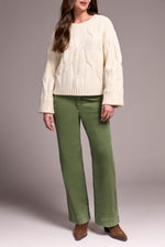 TRIBAL // 5950O CABLE KNIT SWEATER HEATHER CREAM