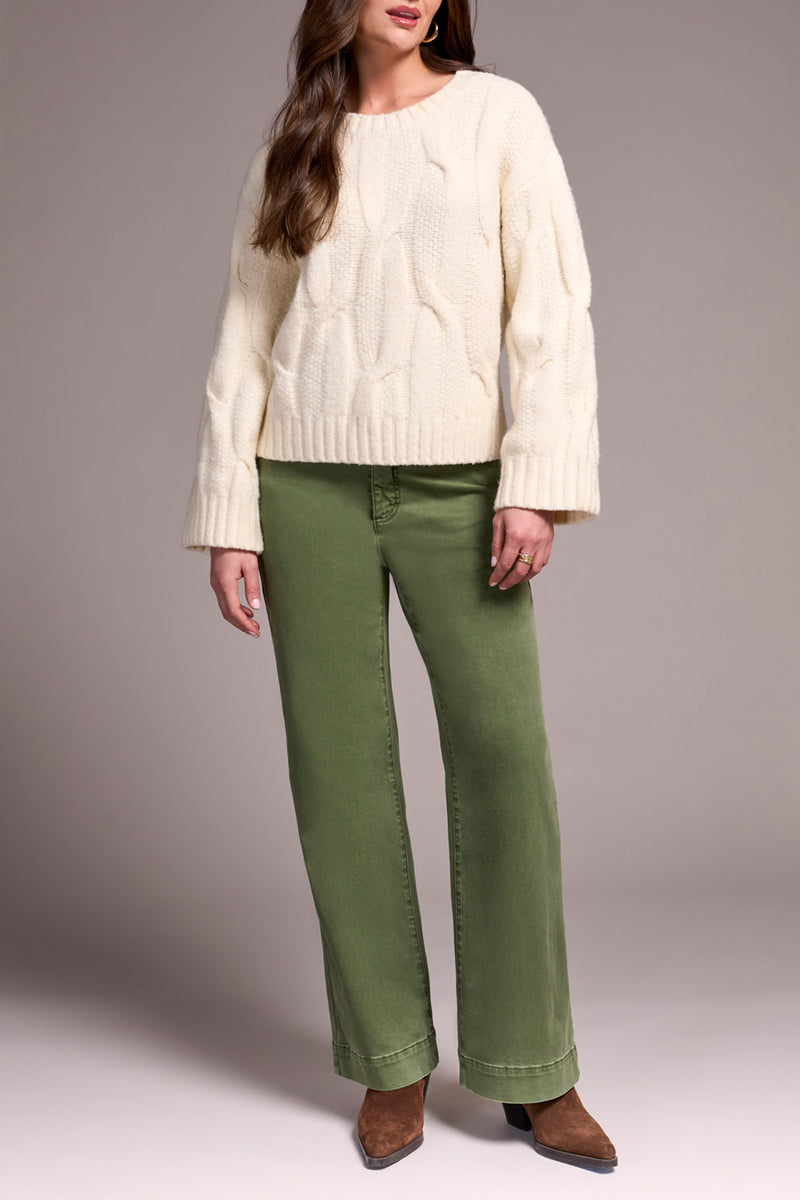 TRIBAL // 5950O CABLE KNIT SWEATER HEATHER CREAM