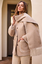 TRIBAL // 2287O BUTTON FRONT COAT WITH DETACHABLE SCARF