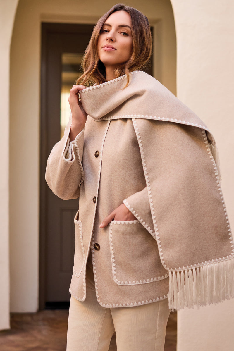 TRIBAL // 2287O BUTTON FRONT COAT WITH DETACHABLE SCARF