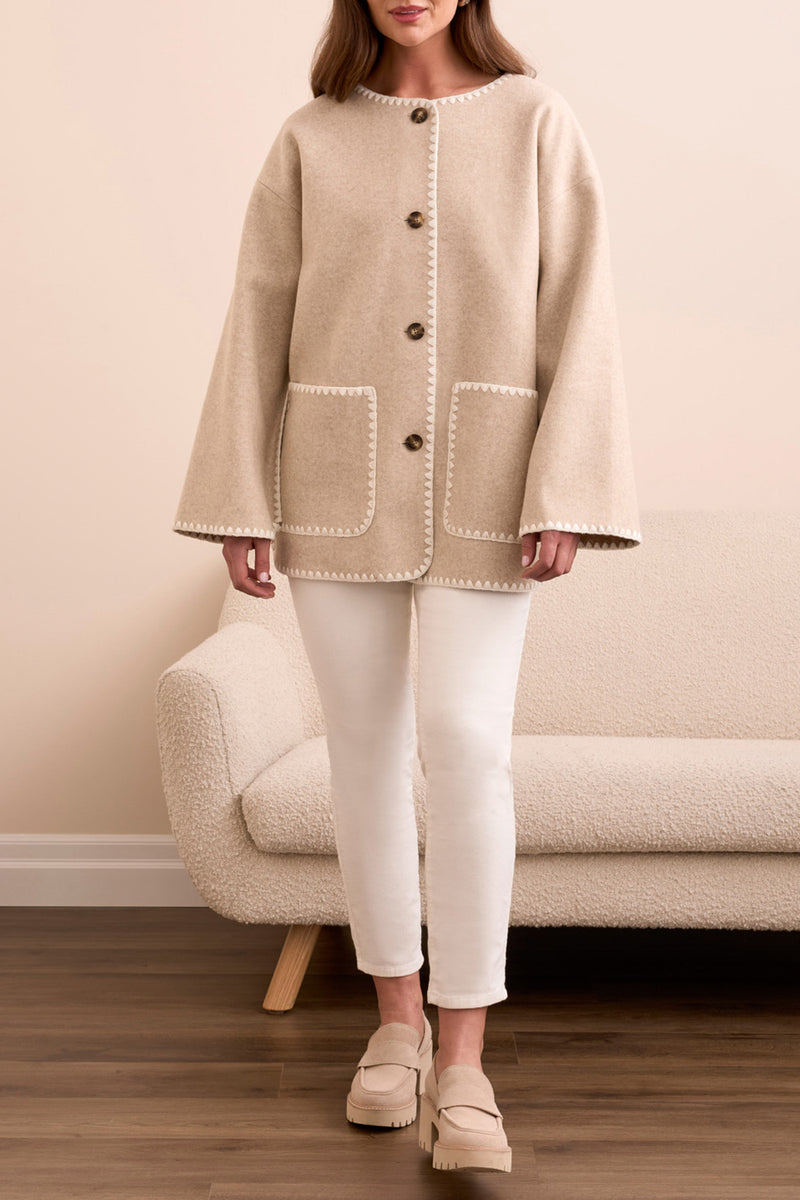 TRIBAL // 2287O BUTTON FRONT COAT WITH DETACHABLE SCARF
