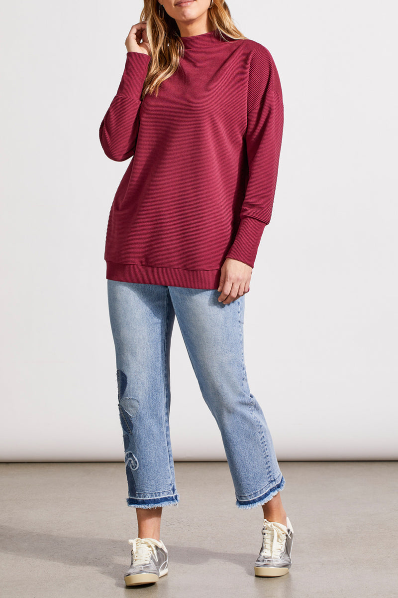 TRIBAL // 5613O FUNNEL NECK SWEATER PORT WINE