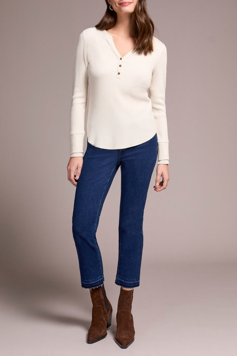 TRIBAL // 5899O HENLEY TOP HEATHER EGGSHELL