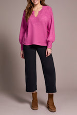 TRIBAL // 2380O LONG SLEEVE NOTCH NECKLINE SWEATER CAMEO