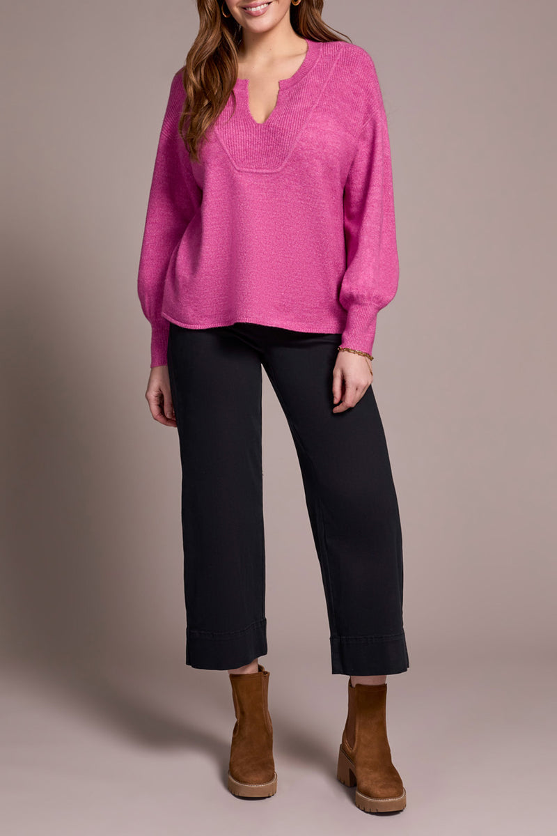 TRIBAL // 2380O LONG SLEEVE NOTCH NECKLINE SWEATER CAMEO